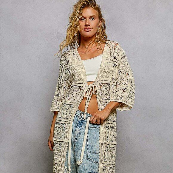 POL Full Length Crochet Bohemian Patchwork Duster - Picture 2 of 6